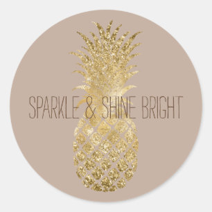 Cream Brown Glitter Glitzy Pineapple Sparkle Classic Round Sticker