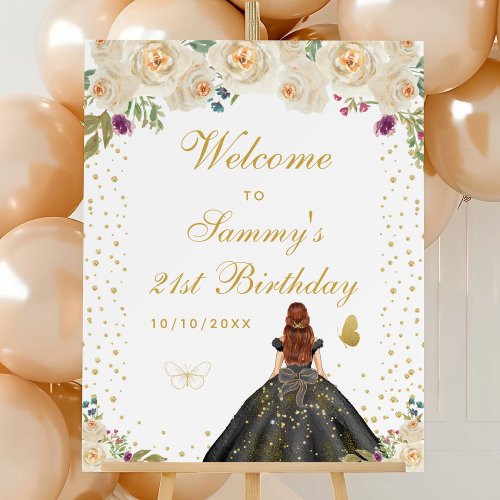 Cream Brown Hair Girl Birthday Party Welcome Foam Board