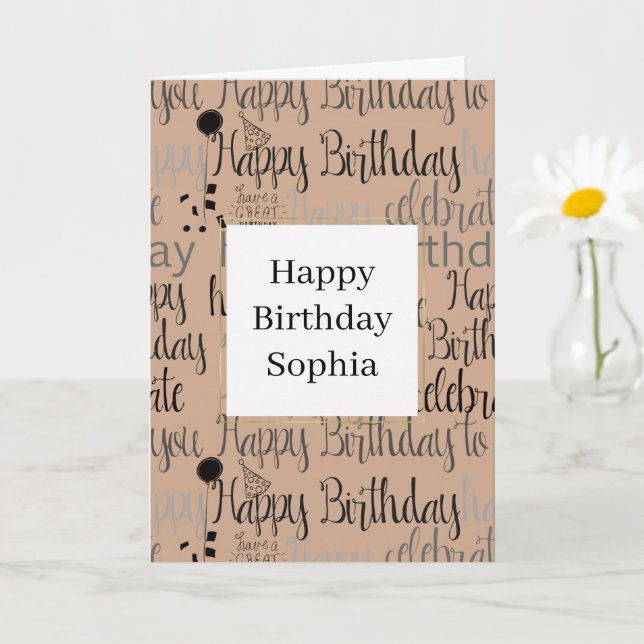 Cream Brown Happy Birthday Card (Small Plant)
