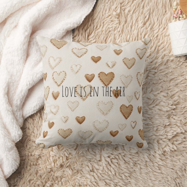 Cream & Brown Hearts   Throw Pillow (Blanket)