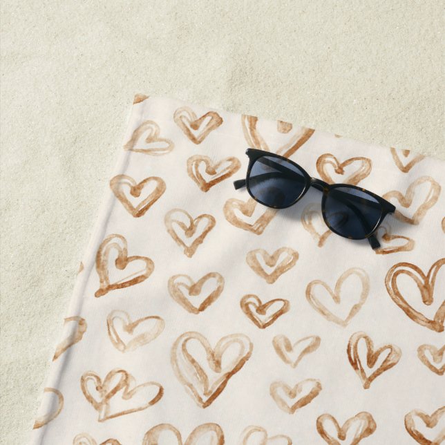 Cream Brown Hearts Valentine's Day Love Beach Towel (In Situ)