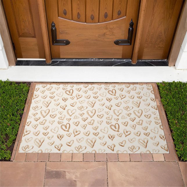 Cream Brown Hearts Valentine's Day Love Doormat (Outdoor)
