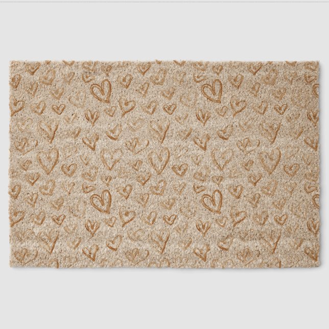 Cream Brown Hearts Valentine's Day Love Fiber Doormat (Front)