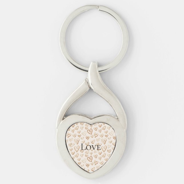 Cream Brown Hearts Valentine's Day Love Keychain (Front)