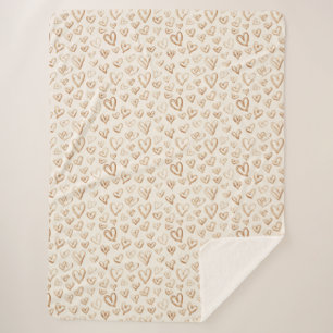 Cream Brown Hearts Valentine's Day Sherpa Blanket