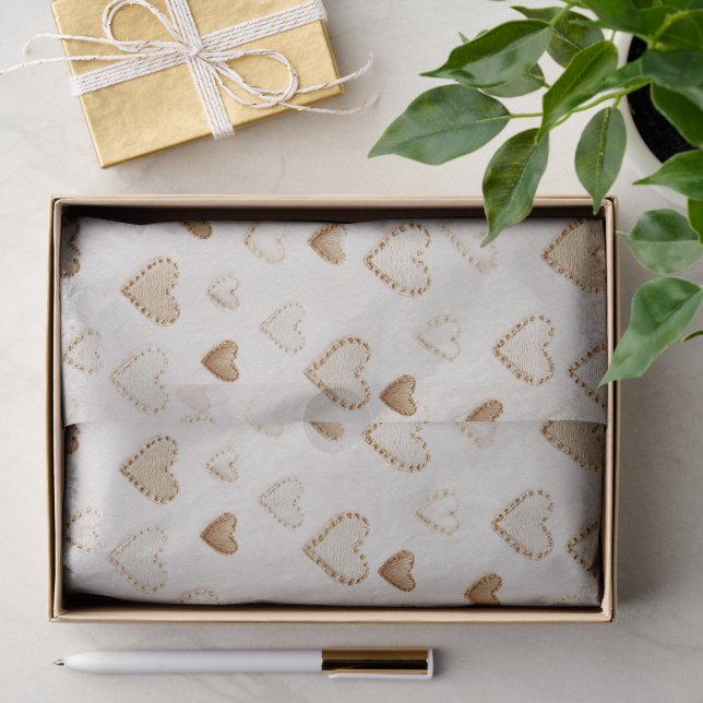 Cream & Brown Hearts Valentine's Day Tissue Paper (Gift)