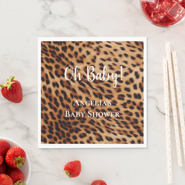 Cream Brown Leopard Print Baby Shower Napkins (Insitu)