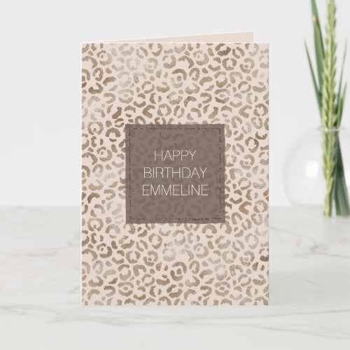 Cream Brown Leopard Print Birthday Card