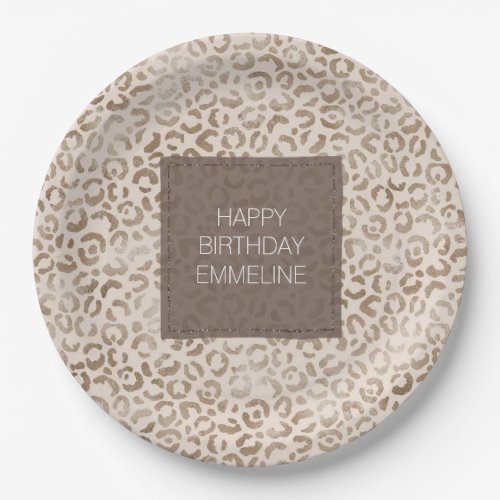 Cream Brown Leopard Print Birthday   Paper Plates