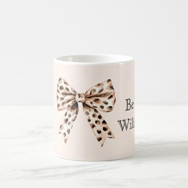 Cream Brown Leopard Print Bow Be Wild Coffee Mug (Center)