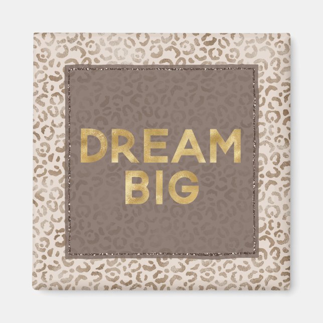 Cream Brown Leopard Print Gold Dream Magnet (Front)