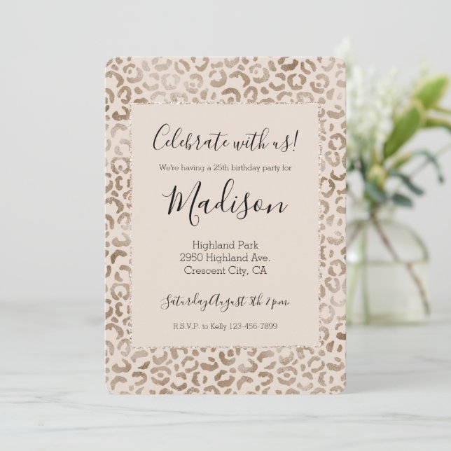 Cream Brown Leopard Print Invitation (Standing Front)