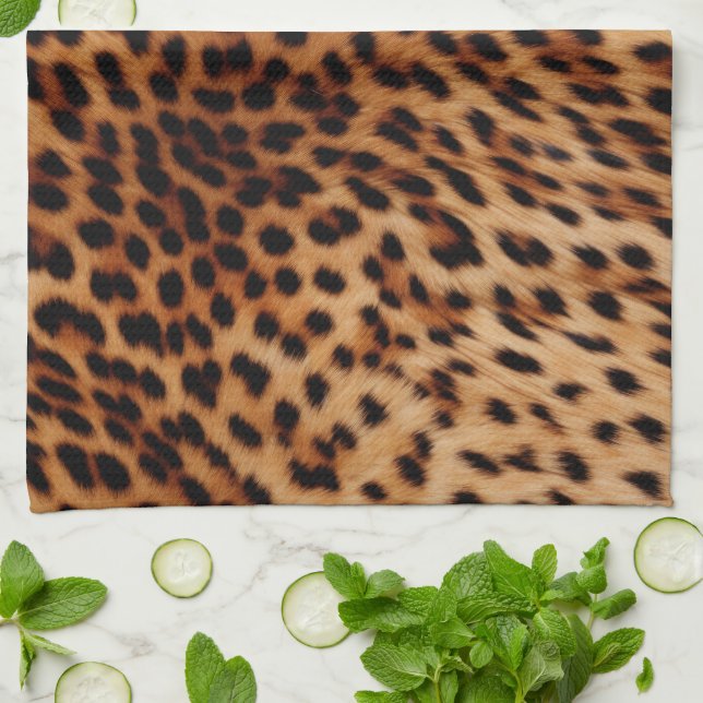 Cream Brown Leopard Print Kitchen Towel (Folded)
