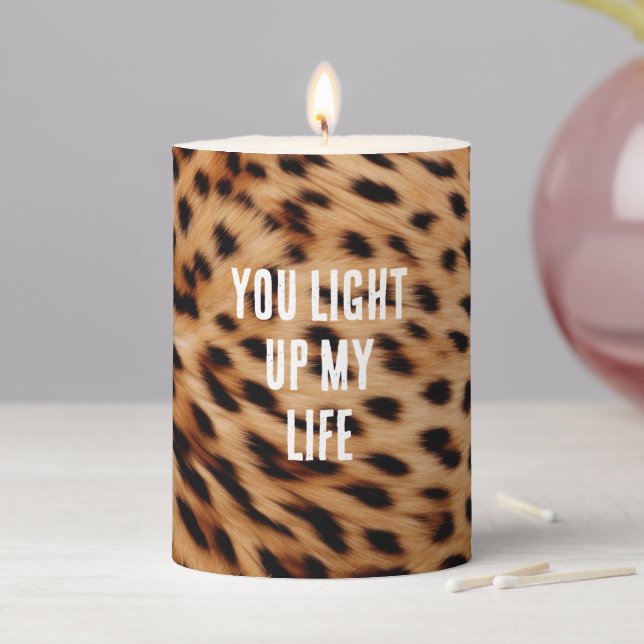 Cream Brown Leopard Print Pillar Candle (In Situ)