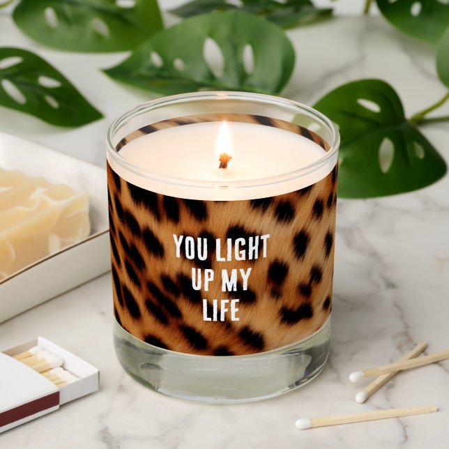 Cream Brown Leopard Print Scented Candle (Lit)