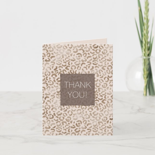 Cream Brown Leopard Print Thank You     Card (Front)
