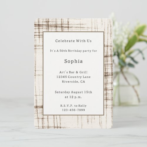 Cream Brown Lines Stripes Birthday Invitation