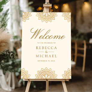 Cream Brown Mandala Indian Wedding Welcome Sign