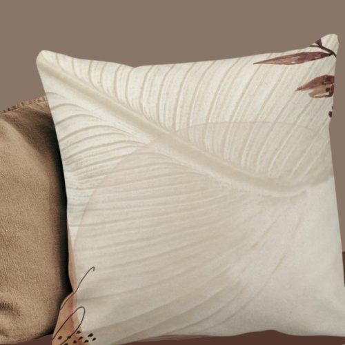 Cream  Brown Minimalist Natural Abstract Throw Pillow