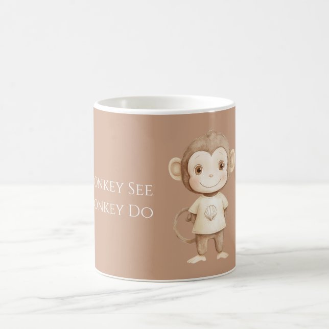 Cream Brown Monkey See Monkey Do Coffee Mug (Center)