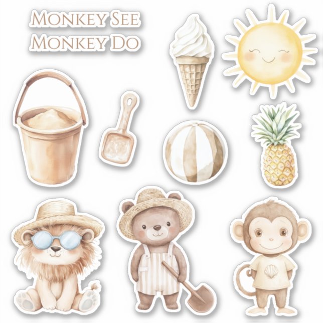 Cream Brown Monkey See Monkey Do  Sticker (Front)