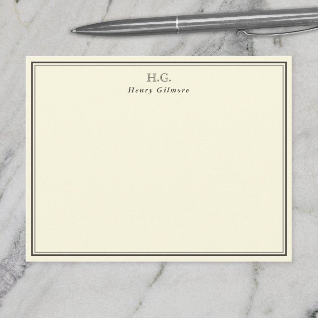 Cream & Brown Monogrammed Note Card (Creator Uploaded)