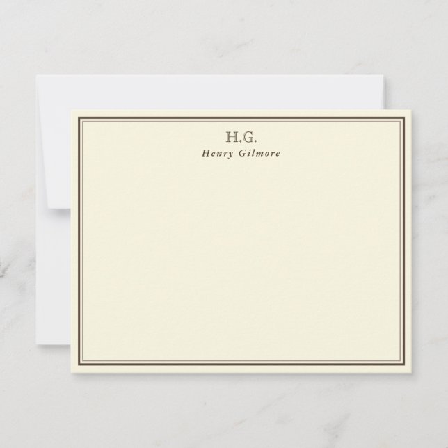 Cream & Brown Monogrammed Note Card (Front)