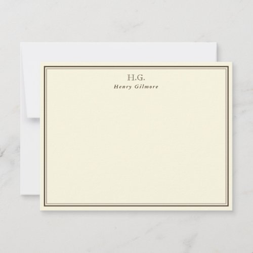 Cream  Brown Monogrammed Note Card