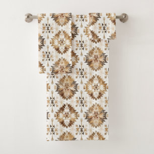Cream Brown Native Tribal Bath Towel Set