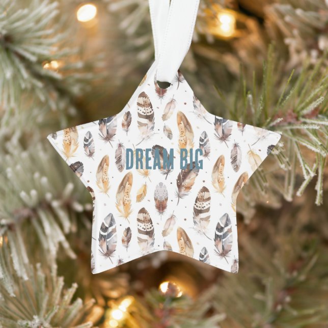 Cream Brown Native Tribal Feathers Christmas Ornament (Tree)