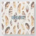 Cream Brown Native Tribal Feathers  Stone Coaster