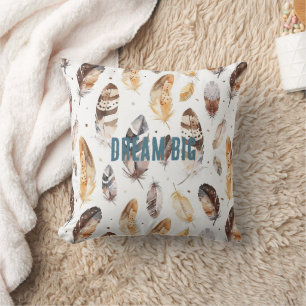 Cream Brown Native Tribal Feathers Throw Pillow
