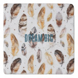 Cream Brown Native Tribal Feathers  Trivet