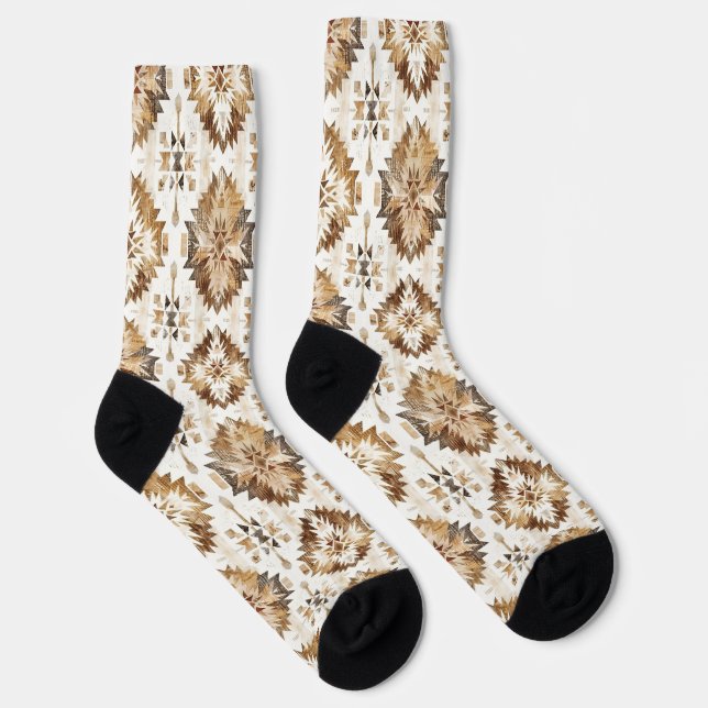 Cream Brown Native Tribal   Socks (Right)
