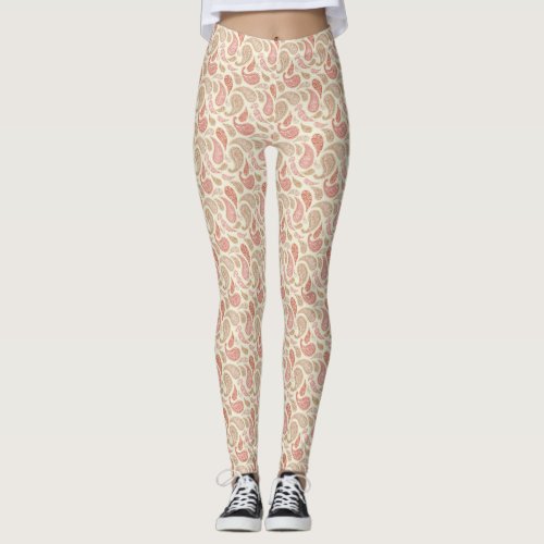 Cream_Brown Paisley Pattern Leggings