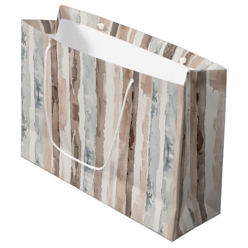 Cream Brown Pale Blue Stripes Birthday Large Gift Bag