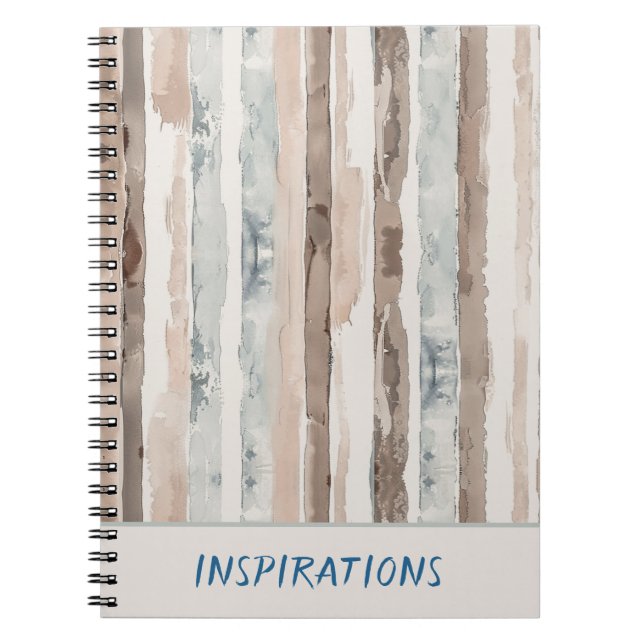 Cream Brown Pale Blue Stripes Notebook (Front)