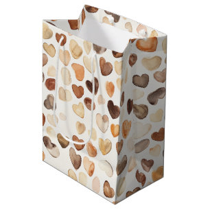 Cream Brown Peach Coffee Beans Hearts Birthday Medium Gift Bag