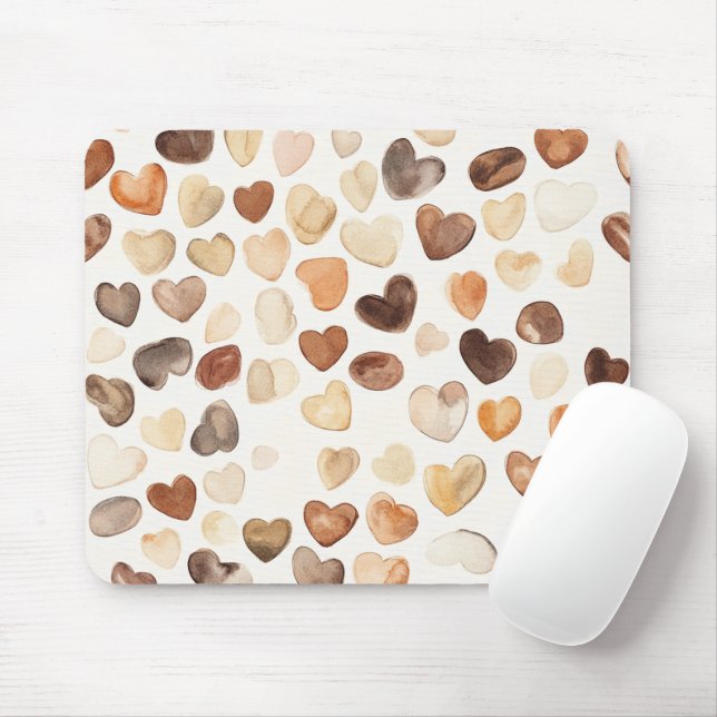 Cream Brown Peach Coffee Beans Hearts Mouse Pad (With Mouse)