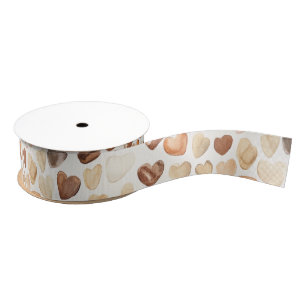 Cream Brown  Peach Heart Coffee Beans Grosgrain Ribbon