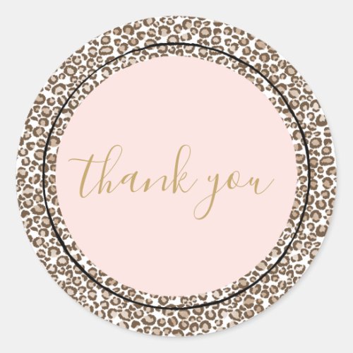 Cream Brown Pink Leopard Print Thank you Classic Round Sticker