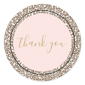 Cream Brown Pink Leopard Print Thank you Classic Round Sticker