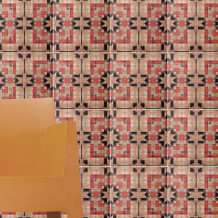 Cream Brown Red Cool Geometric Mosaic Pattern Ceramic Tile