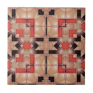 Cream Brown Red Cool Geometric Mosaic Pattern Ceramic Tile