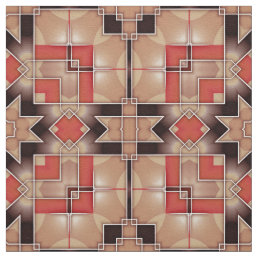 Cream Brown Red Cool Geometric Mosaic Pattern  Fabric