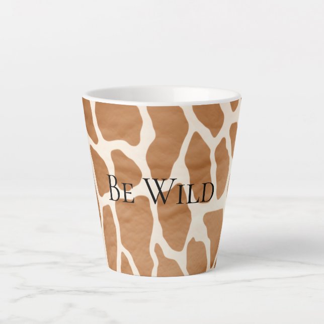 Cream Brown Safari Giraffe Animal Print Latte Mug (Front)