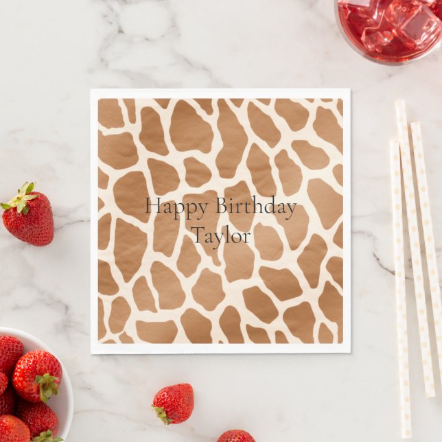 Cream Brown Safari Giraffe Animal Print Napkins (Insitu)