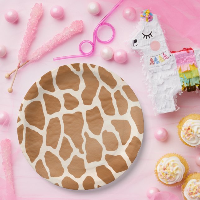 Cream Brown Safari Giraffe Animal Print Paper Plates (Party)