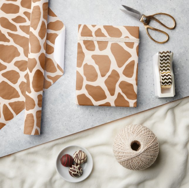 Cream Brown Safari Giraffe Animal Print Wrapping Paper (Crafts)