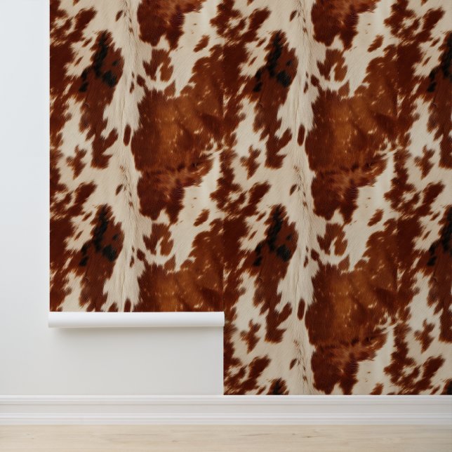 Cream Brown Southwest Cowboy Cowgirl Cowhide Wallpaper (Application)
